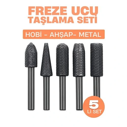 Freze Ucu Taşlama Seti Profesyonel Çelik Rotary Burr Seti  5'li Metal İşleme Uçları 722468