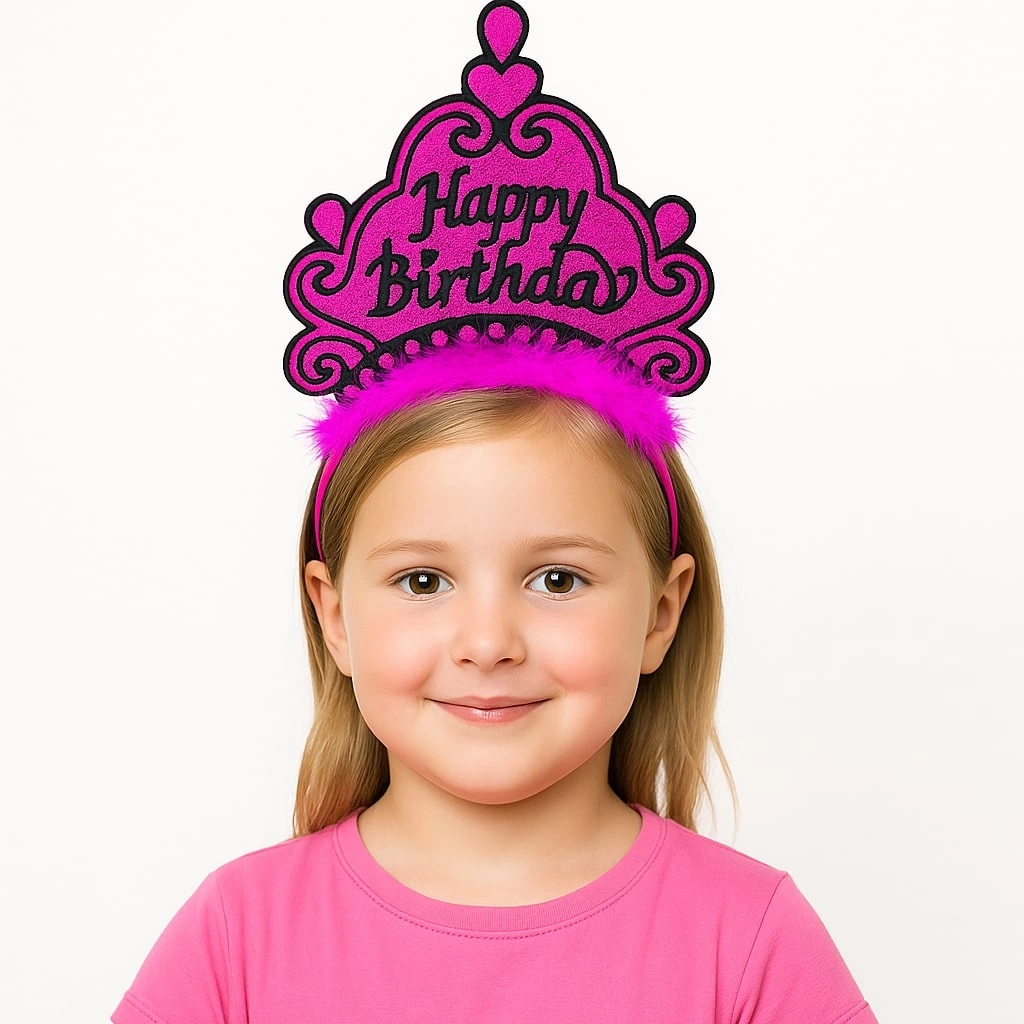 Fuşya Happy Birthday Prenses Tacı – Doğum Günü Taç Aesuarı