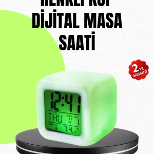 Gece Lambası Fonksiyonlu Renk Değiştiren LED Küp Dijital Saat
