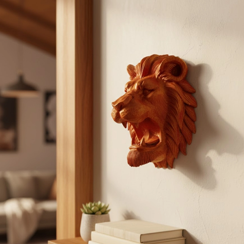 Gold Red Aslan Başı Duvar Aksesuarı