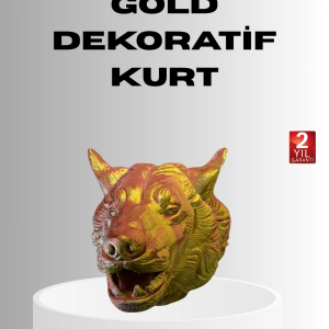 Gold Renk 3D Kurt Başı Duvar Dekoru