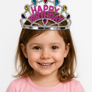 Gümüş Renk Happy Birthday Yazılı Doğum Günü Tacı 60 cm