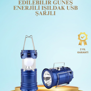 Güneş Enerjili Kızaklı Şarjlı Büyük Boy Kamp Feneri – USB Çıkışlı, Katlanabilir, Çok Fonksiyonlu