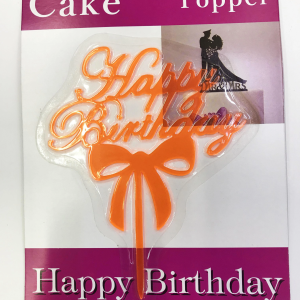 Happy Birthday Yazılı Fiyonklu Pasta Kek Çubuğu Turuncu Renk