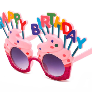 Happy Birthday Yazılı Pembe Fuşya Renk Pembe Pastalı Parti Gözlüğü 12x7 cm