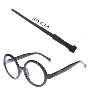 Harry Potter Asası 30 cm ve Siyah Çerçeveli Harry Potter Gözlüğü Seti