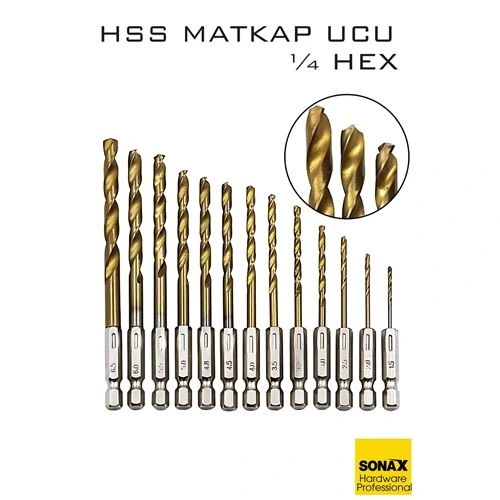 HSS Matkap Ucu 1/4 HEX  13 Parça HSS Tungsten Karbür Matkap Uç 1.5-6.5mm Titanyum 722460