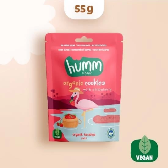 Organik Vegan Çilekli Kurabiye 55 Gr