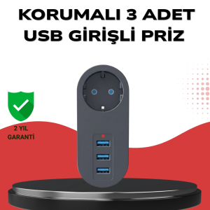 Isıya Dayanıklı 3 USB Portlu Güvenlikli Priz – Akıllı Enerji Yönetimi