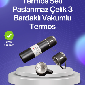 Isıyı Uzun Süre Koruyan 500 ml Termos Seti | Çelik Gövde, 2 Bardaklı, Hediye Kutulu