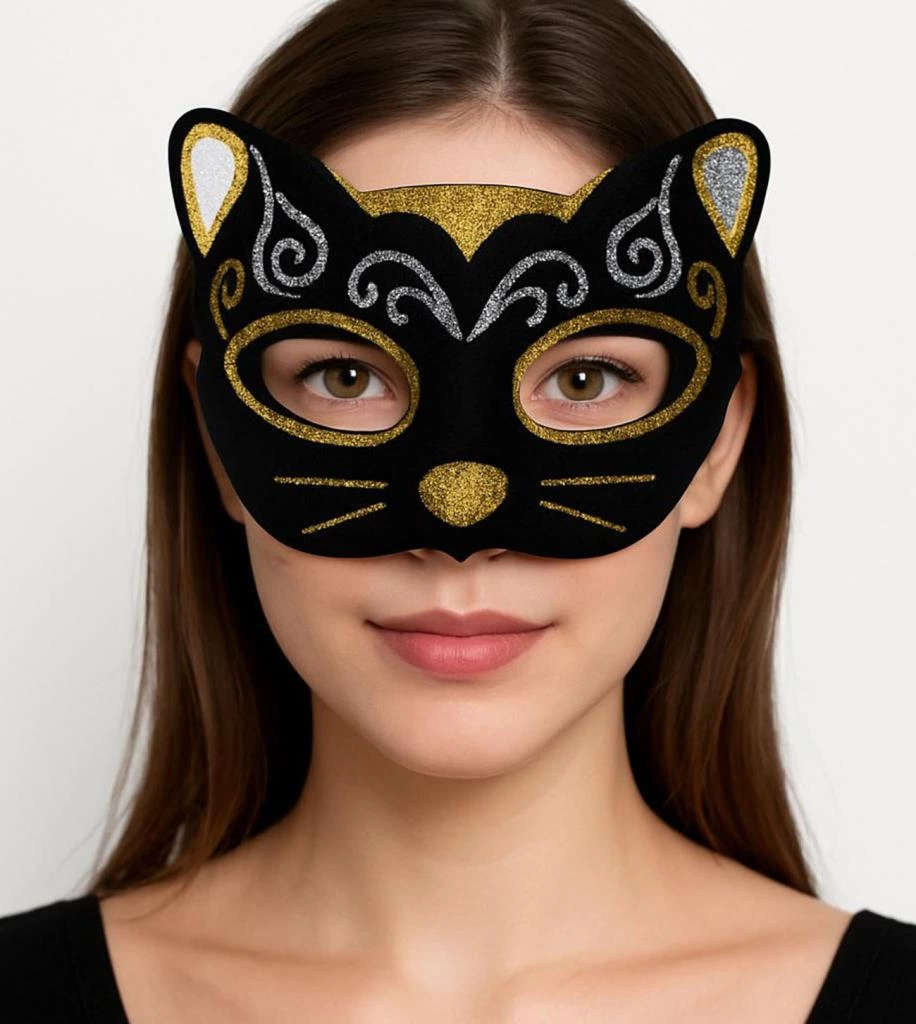 Kadife Dokulu Sim Detaylı Işıltılı Kedi Maskesi Altın Gümüş 20x13 cm 1 Kadife Dokulu Sim Detaylı Işıltılı Kedi Maskesi Altın Gümüş 20x13 cm