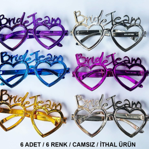 Kalpli Bride Team Gözlük Seti 6 Renk - Kına & Düğün Partileri İçin