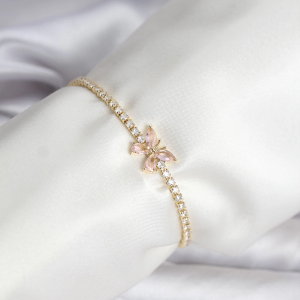 Kelebek Model Zirkon Taşlı Gold Renk Pirinç Su Yolu Kadın Bileklik