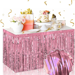 Kendinden Yapışkanlı Rose Gold Metalize Püsküllü Masa Eteği – 75 x 275 cm Parti Süslemesi