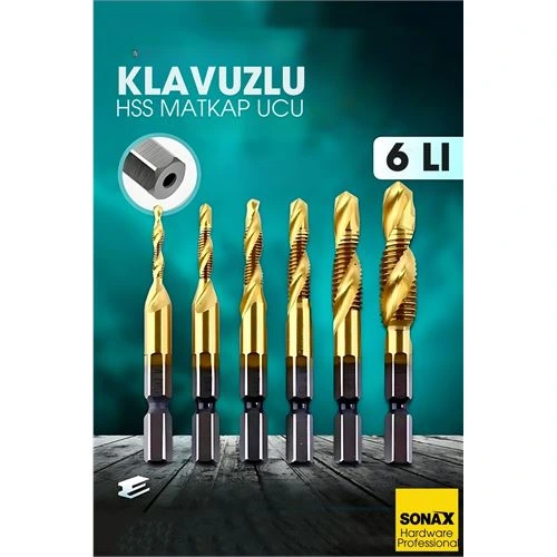Kılavuzlu HSS Matkap Ucu 6'lı SET M3-M10 Titanyum Kaplamalı 722456