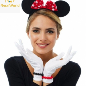 Kırmızı Fiyonklu Minnie Mouse Tacı ve Beyaz Eldiven Seti