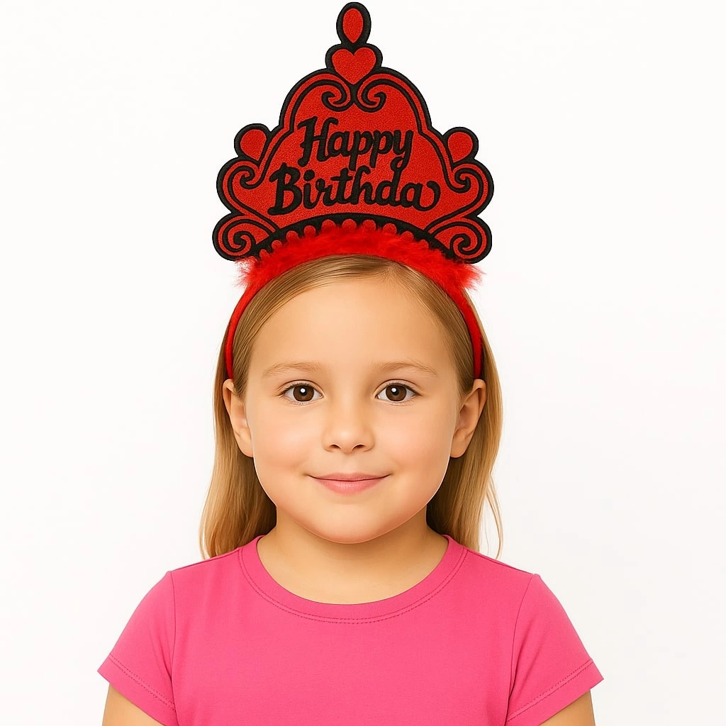 Kırmızı Happy Birthday Prenses Tacı – Doğum Günü Taç Aesuarı