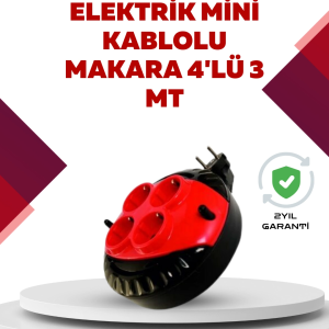 Kırmızı Renk 3 Metre 4’lü Kablolu Priz Makarası