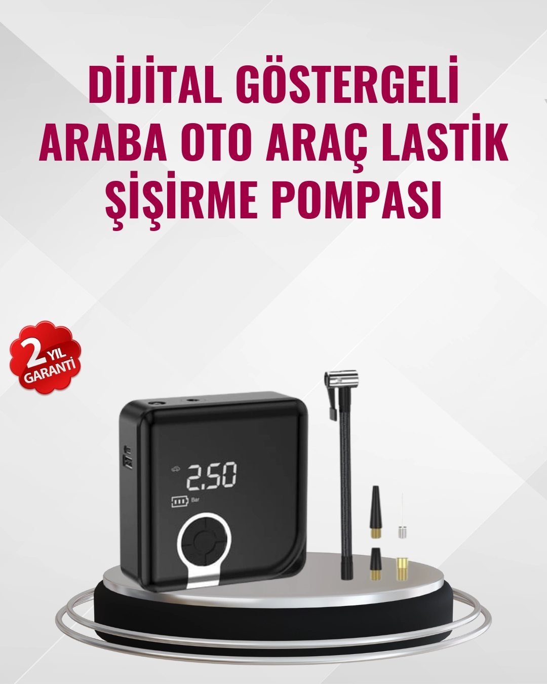 Kompakt Tasarımlı LED Işıklı Taşınabilir Hava Kompresörü 1 Kompakt Tasarımlı LED Işıklı Taşınabilir Hava Kompresörü