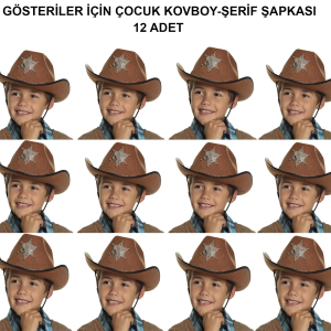 Kovboy Şerif Şapkası Kahve 12 Adet - Kostüm, Parti ve Gösteri Şapkası