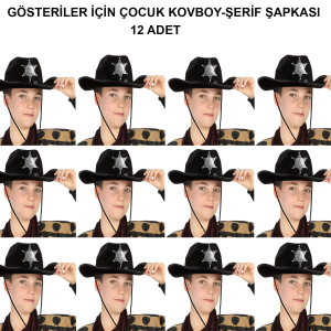 Kovboy Şerif Şapkası Siyah 12 Adet - Kostüm, Parti ve Gösteri Şapkası