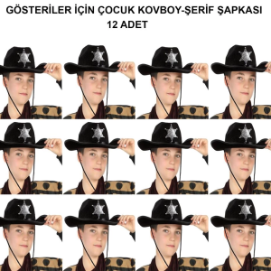 Kovboy Şerif Şapkası Siyah 12 Adet - Kostüm, Parti ve Gösteri Şapkası