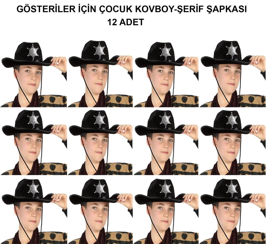 Kovboy Şerif Şapkası Siyah 12 Adet - Kostüm, Parti ve Gösteri Şapkası 1 Kovboy Şerif Şapkası Siyah 12 Adet - Kostüm, Parti ve Gösteri Şapkası