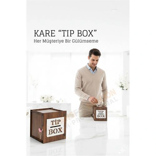 Lazer Kesim Ahşap Tip Box – Bahşiş Kutusu | 13x13x12 cm Dekoratif Kutu 722372