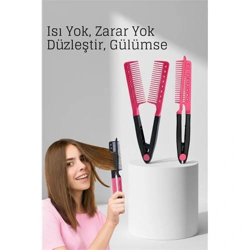 Manuel V Tipi Keratin Saç Düzleştirici – Isısız, Taraklı Saç Maşası  Pratik ve Taşınabilir 722360