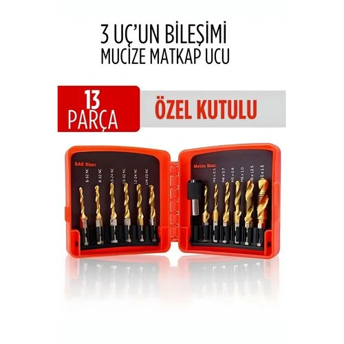 Mucize HSS 13'lü Kombinasyon Matkap Ucu Seti – Delme, Havşa, Diş Açma Tek Adımda 722474