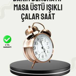 Nostaljik Büyük Boy Metal Masa Saati Bronz Kaplama ve Yüksek Sesli Alarm
