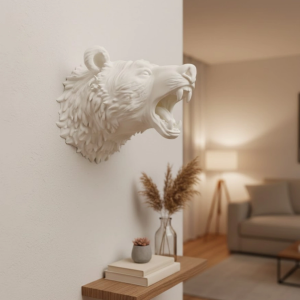 Özel Tasarım Beyaz Ayı Duvar Aksesuarı 3D Dekoratif Heykel 25x19 cm