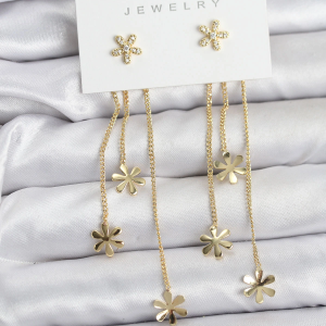 Papatya Model Gold Renk Pirinç Sallantılı Kadın Küpe