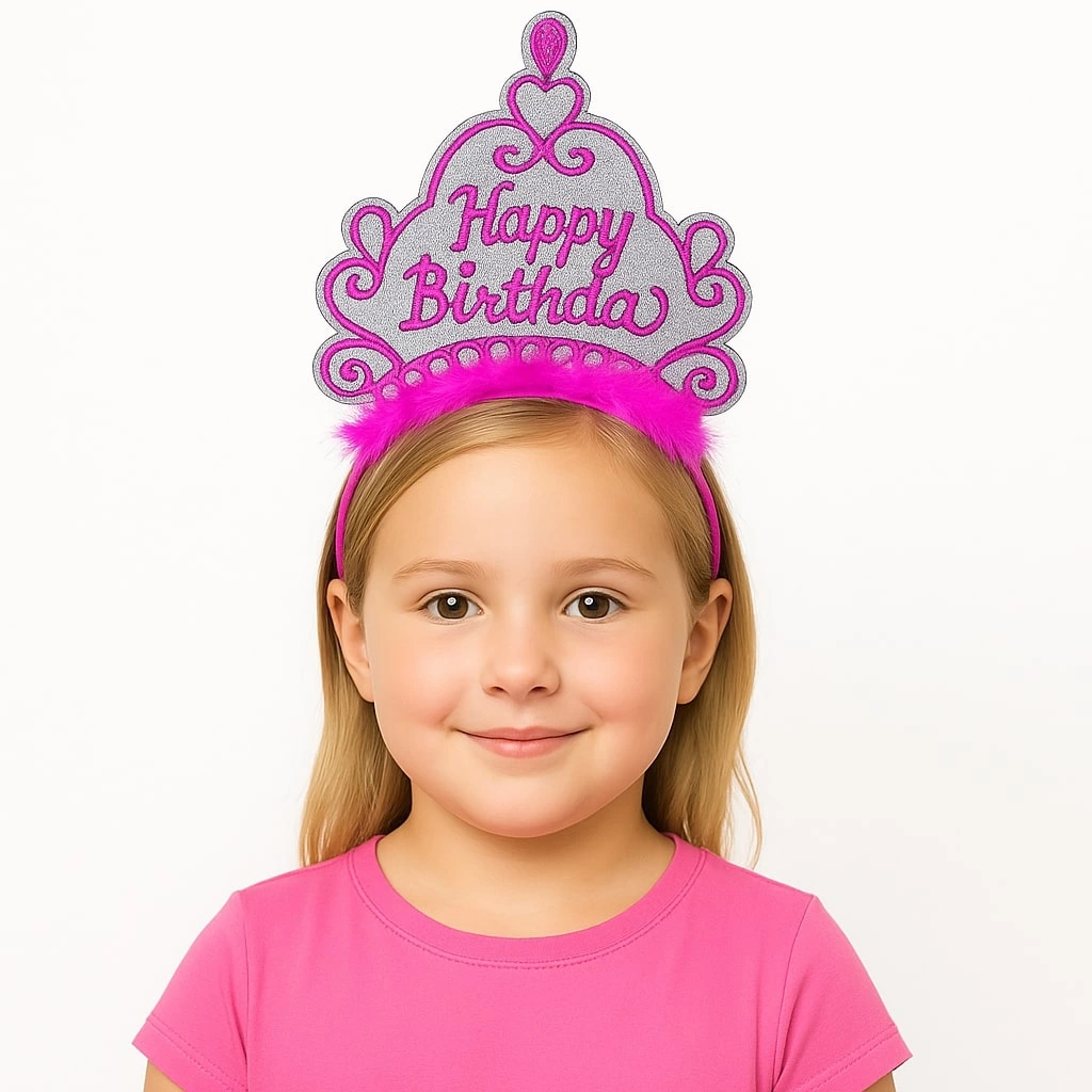 Pembe Happy Birthday Prenses Tacı – Doğum Günü Taç Aesuarı