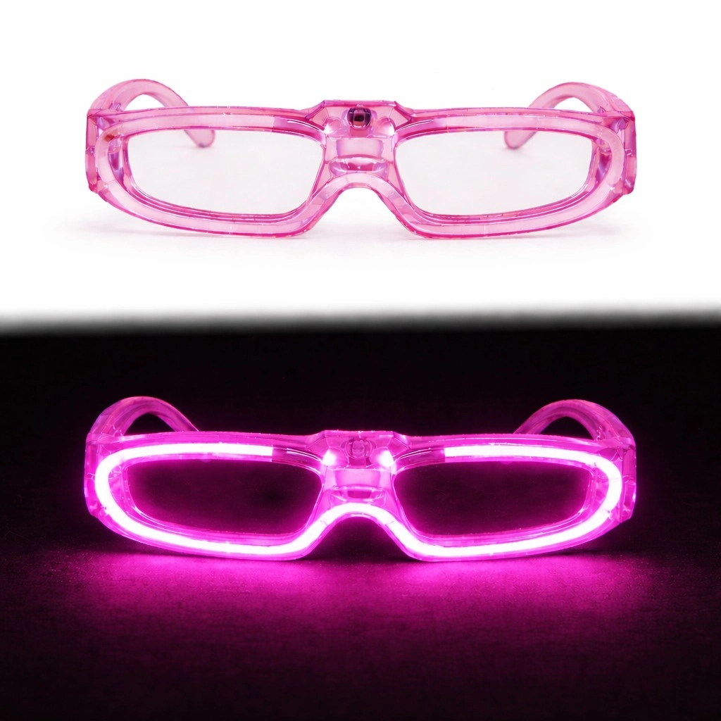 Pembe LED Işıklı Parti Gözlüğü 3 Modlu – Glow & Gece Eğlence Gözlüğü
