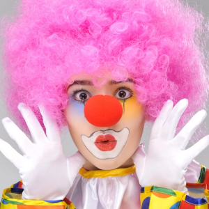 Pembe Renk Kıvırcık Afro Bonus Peruk Takma Saç ve Kırmızı Burun Seti