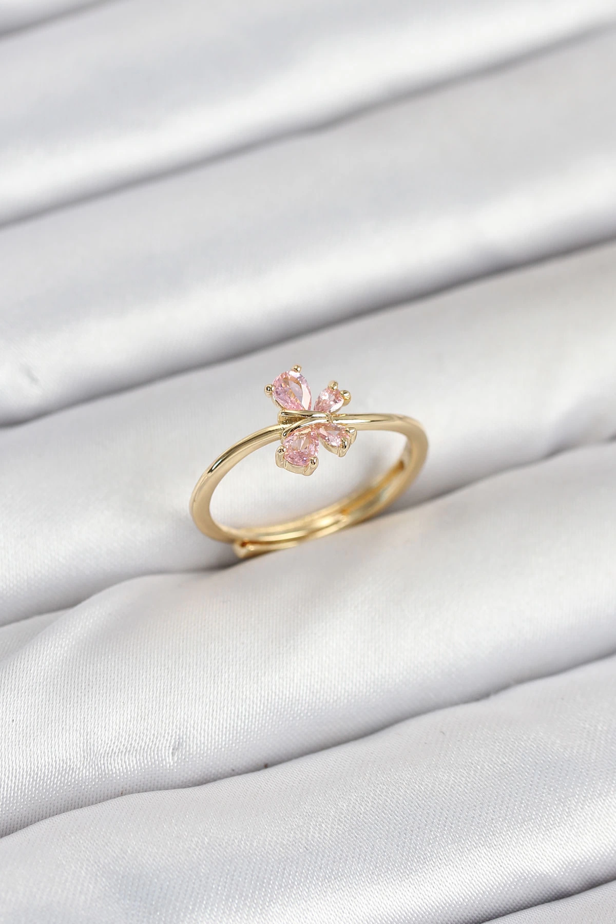 Pirinç Gold Renk Pembe Kelebek Kadın Yüzük 1 Pirinç Gold Renk Pembe Kelebek Kadın Yüzük