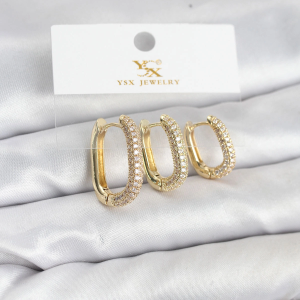 Pirinç Gold Renk Zirkon Taşlı Halka Model YSX Trio Küpe Seti