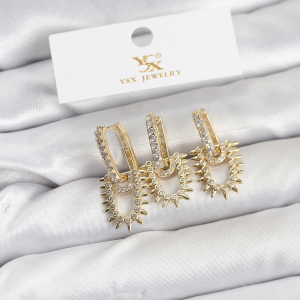 Pirinç Gold Renk Zirkon Taşlı Vintage Model YSX Trio Küpe Seti