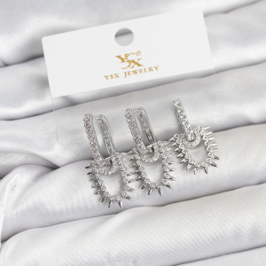 Pirinç Gümüş Renk Zirkon Taşlı Vintage Model YSX Trio Küpe Seti