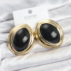 Pirinç Siyah Badem Model Vintage Gold Kadın Küpe