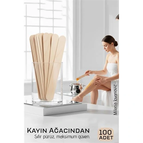 Premium Ahşap Ağda Spatulası 100’lü Paket - Profesyonel Salon Tipi Steril ve Pürüzsüz Yüzey - 14 cm 721130