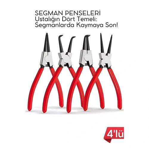 Profesyonel 4'lü Segman Pensesi Seti | 18 cm | İç Dış Eğri Düz Uçlu Yaylı Pense Takımı 722504