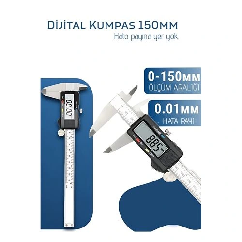 Profesyonel Dijital Kumpas 150mm - Karbon Fiber Gövde, Hassas LCD Ekran, İnç/Metrik Ölçüm Cihazı 722567