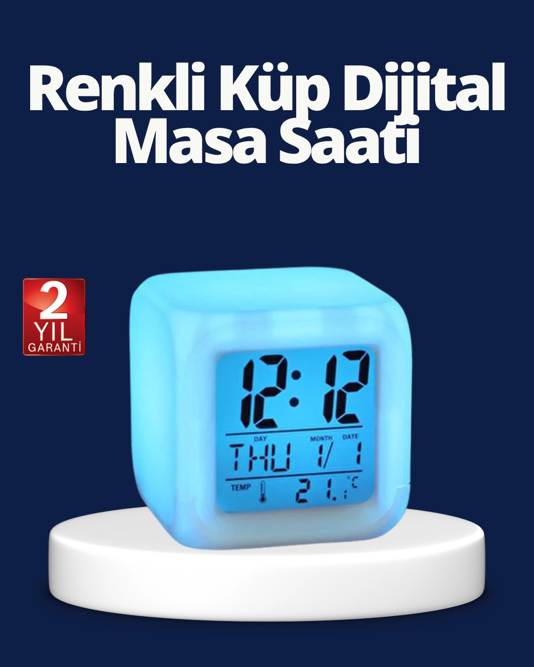 Renk Değiştiren LED Alarmlı Dijital Küp Masa Saati 1 Renk Değiştiren LED Alarmlı Dijital Küp Masa Saati