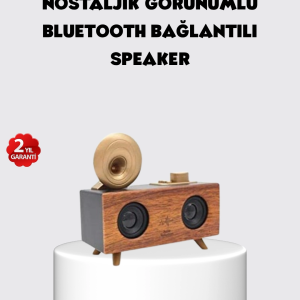 Retro Gramofon Tasarımlı Bluetooth Hoparlör – 3D Stereo Ses, 1800 mAh Batarya
