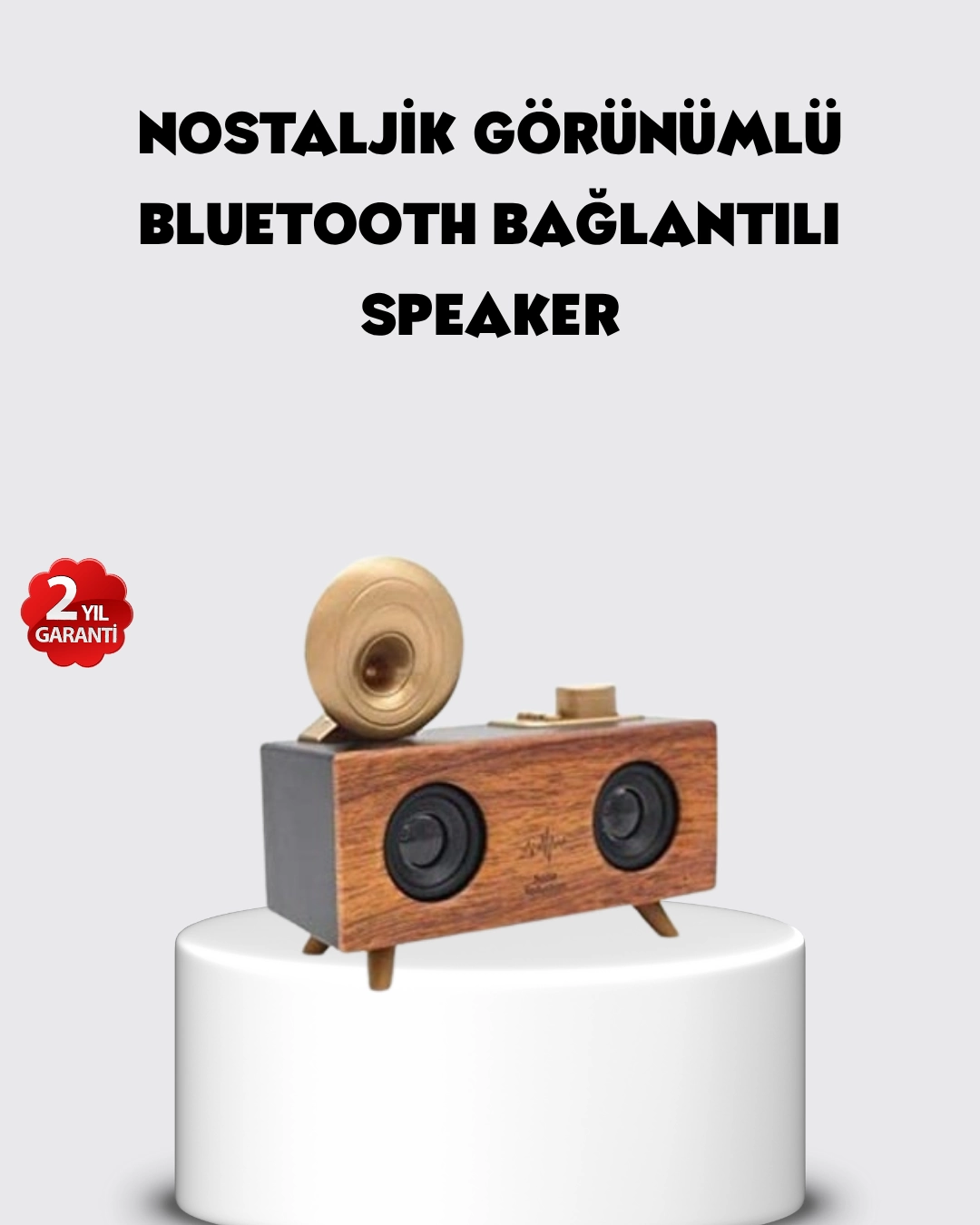 Retro Gramofon Tasarımlı Bluetooth Hoparlör – 3D Stereo Ses, 1800 mAh Batarya 1 Retro Gramofon Tasarımlı Bluetooth Hoparlör – 3D Stereo Ses, 1800 mAh Batarya