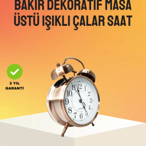 Retro Tarz Bronz Dekoratif Masa Saati Metal Gövde Yüksek Sesli Alarm