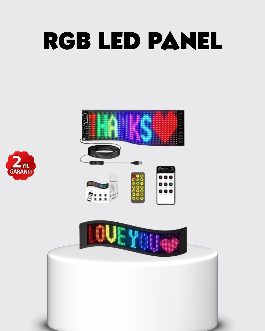 RGB LED Panel – USB Güç Girişli, GIF ve Yazı Gösterimli Akıllı Ekran 1 RGB LED Panel – USB Güç Girişli, GIF ve Yazı Gösterimli Akıllı Ekran