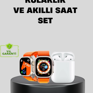S8 Ultra Akıllı Saat ve Bluetooth Kablosuz Kulaklık 2’li Set
